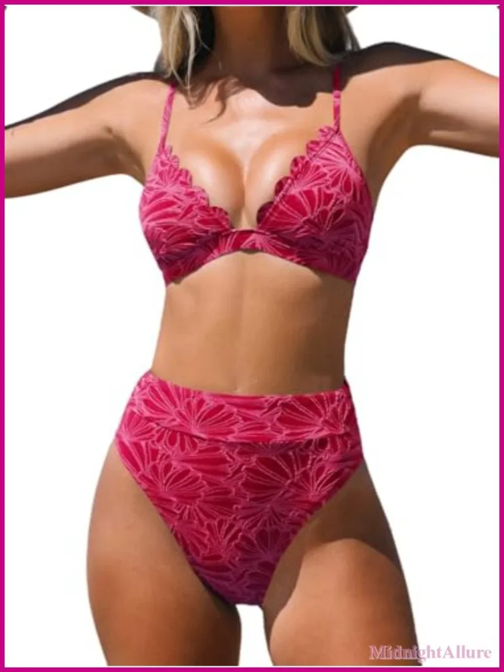 CUPSHE Women's High Waisted Scalloped Two Piece Bikini Swimsuit Set with